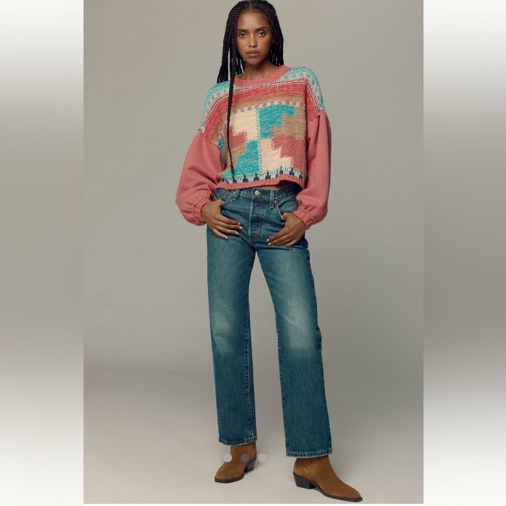 🍀RARE🍀 Anthropologie NWT Pilcro Billowy-Sleeve Crew-Neck Sweater size L. - Picture 2 of 8